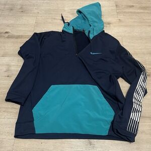 Nike Training Hoodie Mens‎ L Blue Colorblock Graphic Arm Logo 1/4 Zip Sweatshirt